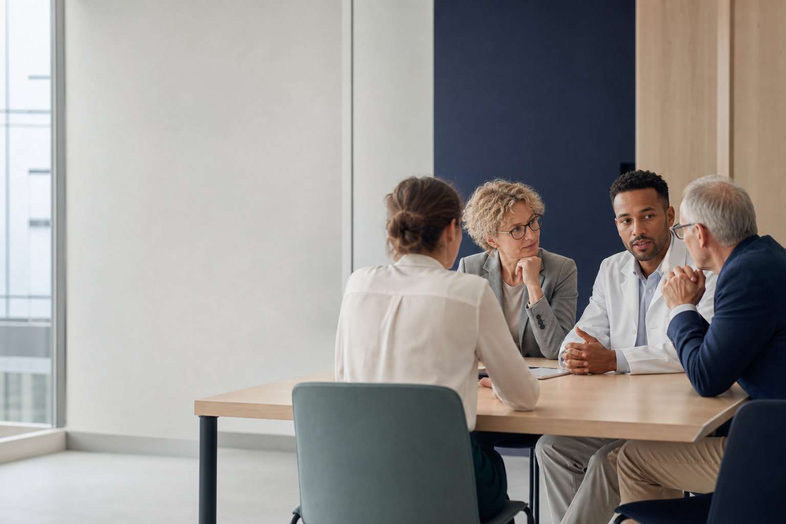 Zorgprofessionals in een aandachtig intervisiegesprek